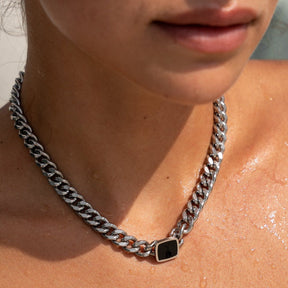 Necklaces Current Pedra Onix Quadrada - Silver - Uranos 