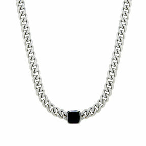 Necklaces Current Pedra Onix Quadrada - Silver - Uranos 